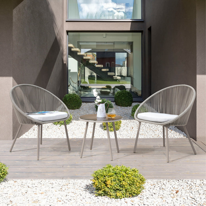 Yawl Outdoor Patio Seating Set 2 Chairs and 1 Table Set (Grey) Braided & Rope