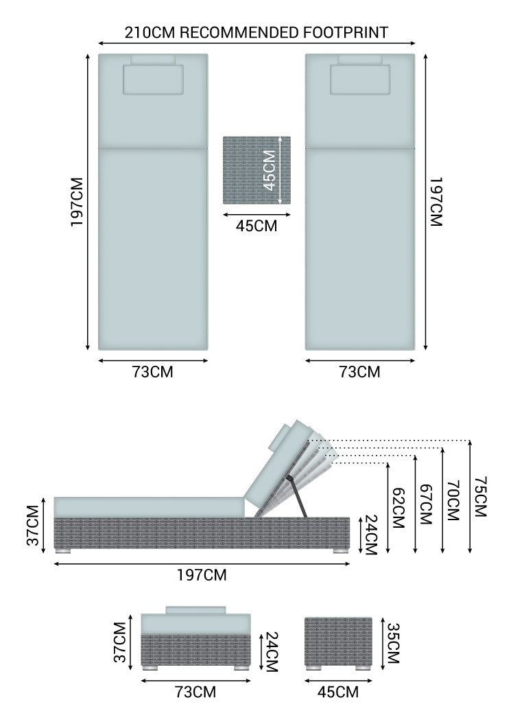 Arrigo Outdoor Swimming Poolside Lounger Set of 2 (Black + Grey)