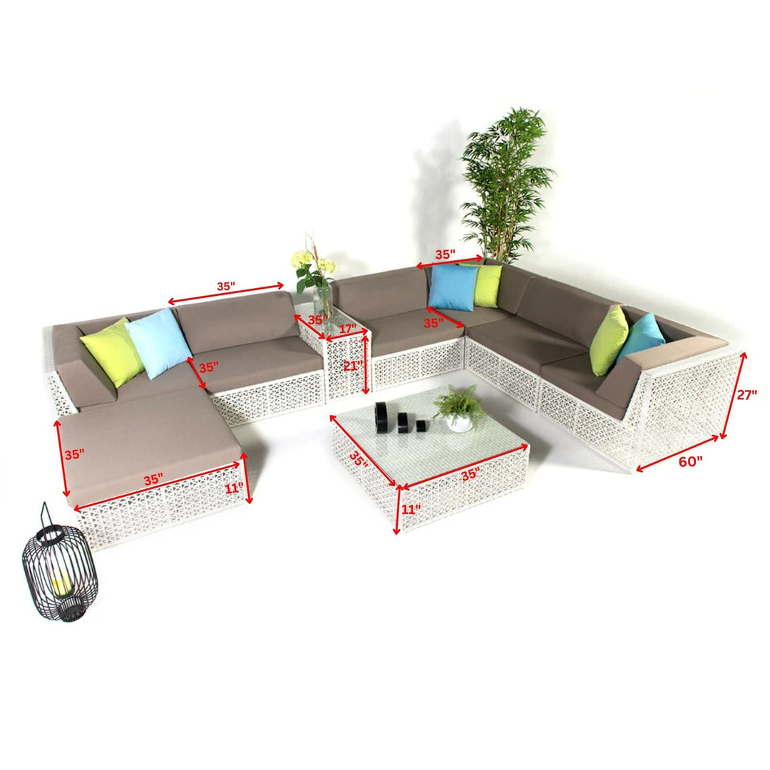 Ludovica Outdoor Patio Sofa Set 6 Chairs , 1 Footstool , 1 Side table and 1 Center Table (Off White)