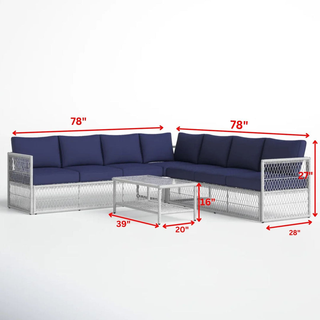 Promo Outdoor Sofa Set 7 Seater and 1 Center Table Set (White + Blue)