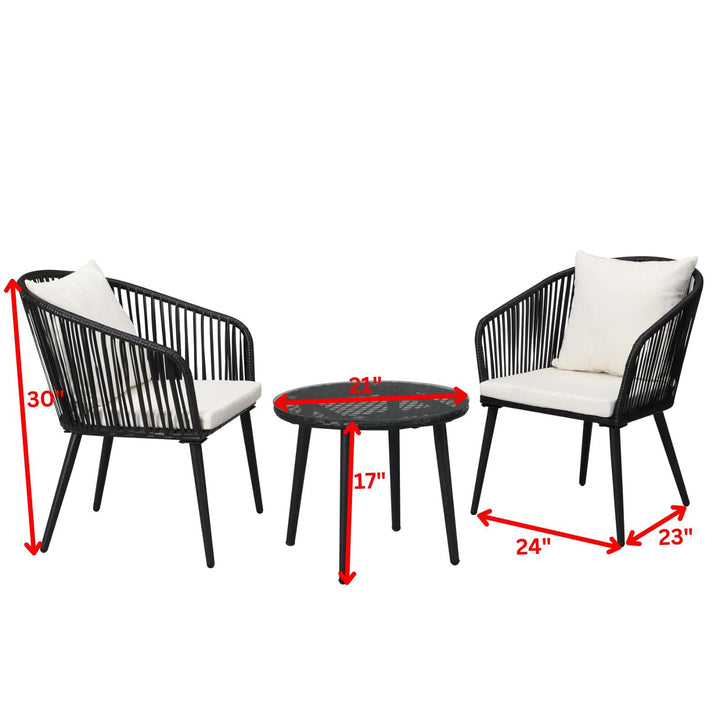 Feeds Outdoor Patio Seating Set 2 Chairs and 1 Table Set (Black)