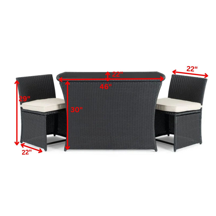 Pru Outdoor Patio Seating Set 2 Chairs and 1 Table Set (Black)