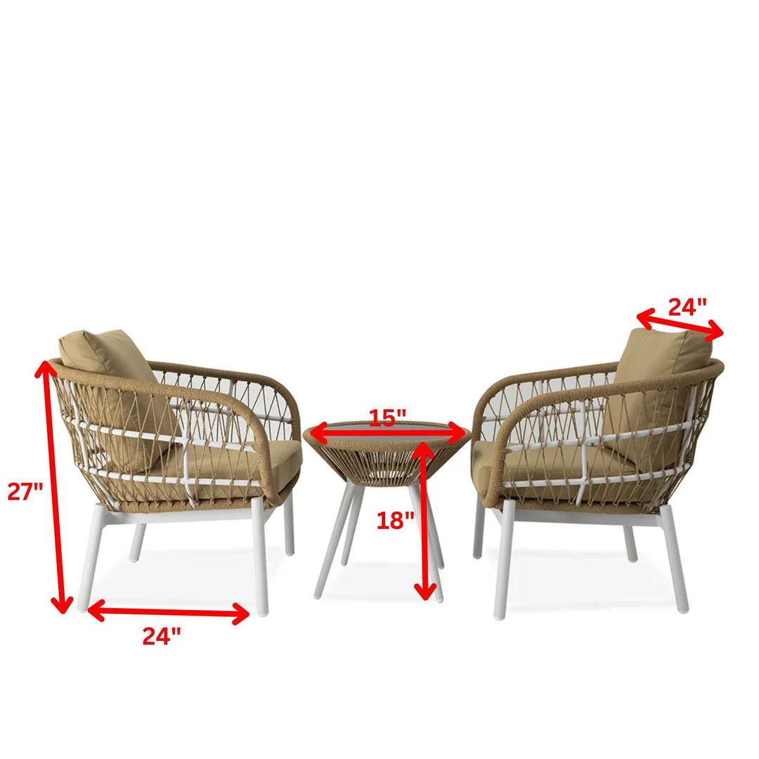 Casias Outdoor Patio Seating Set 2 Chairs and 1 Table Set (Beige) Braided And Rope
