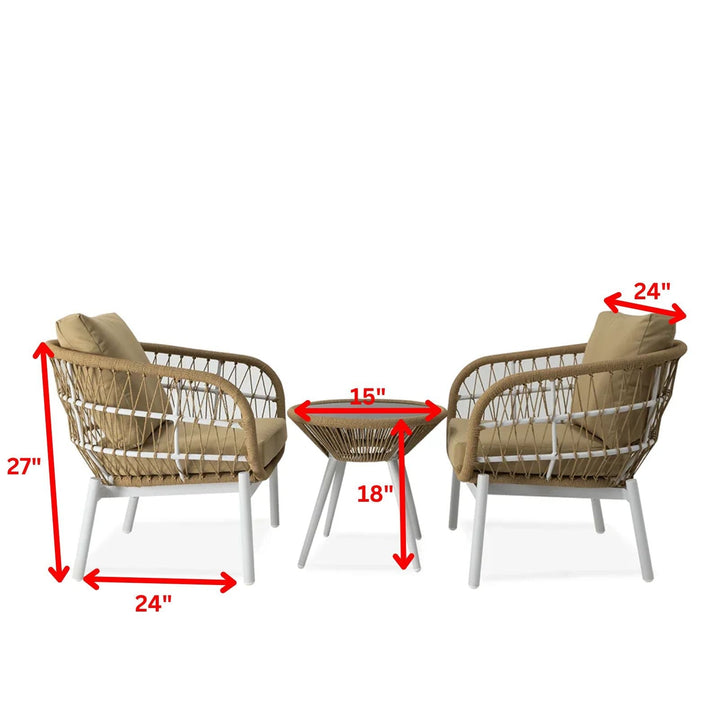 Casias Outdoor Patio Seating Set 2 Chairs and 1 Table Set (Beige) Braided And Rope