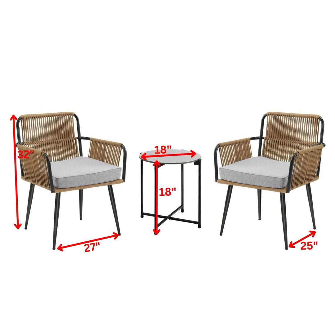 Susten Outdoor Patio Seating Set 2 Chairs and 1 Table Set (Tan) Braided & Rope