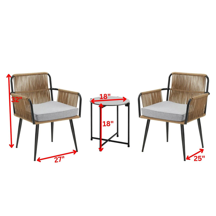 Susten Outdoor Patio Seating Set 2 Chairs and 1 Table Set (Tan) Braided & Rope