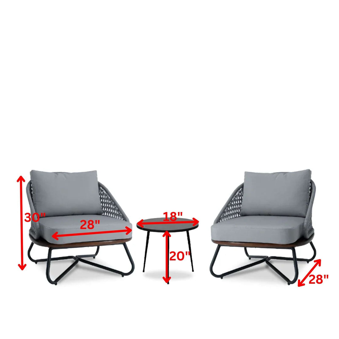 Elodia Outdoor Patio Seating Set 2 Chairs and 1 Table Set (Grey) Braided And Rope