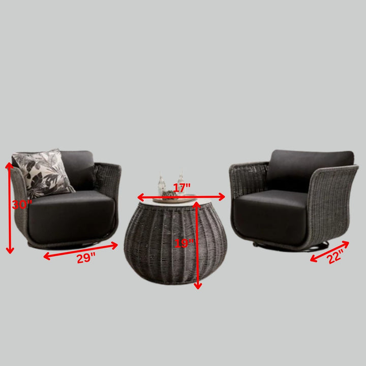 Fons Outdoor Patio Seating Set 2 Chairs and 1 Table Set (Grey) Braided & Rope