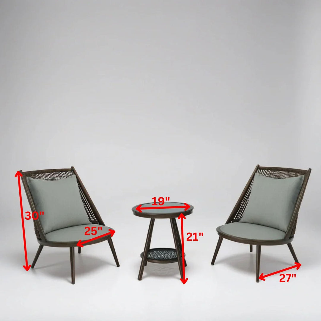 Felix Outdoor Patio Seating Set 2 Chairs and 1 Table Set (Brown) Braided & Rope