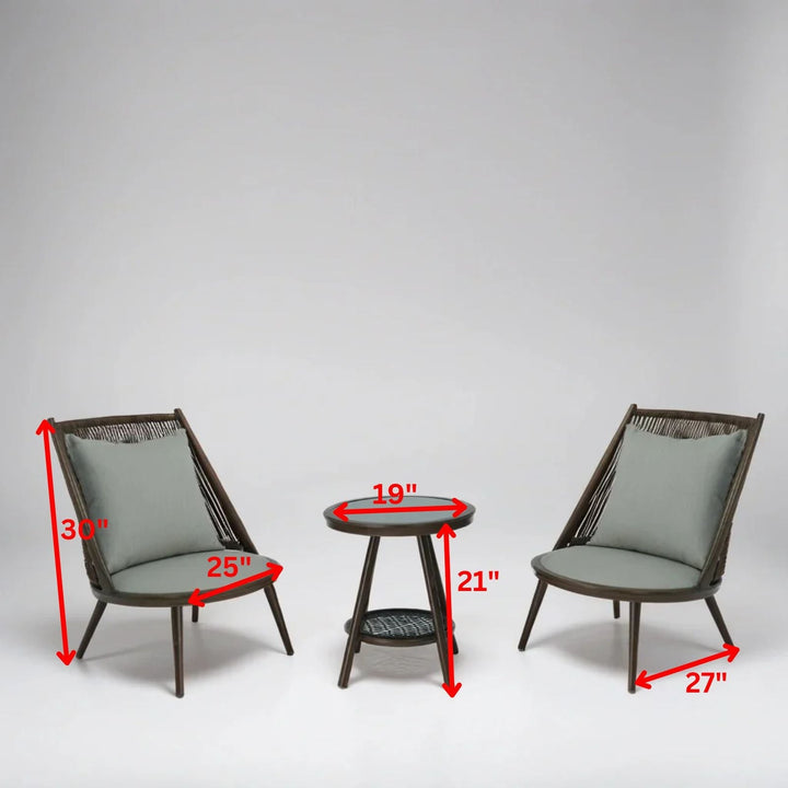Felix Outdoor Patio Seating Set 2 Chairs and 1 Table Set (Brown) Braided & Rope