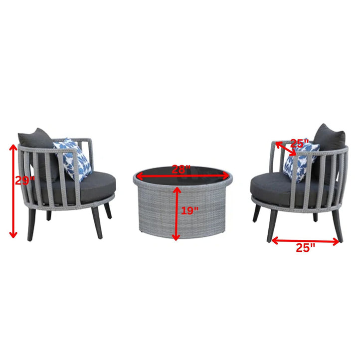 Eto Outdoor Patio Seating Set 2 Chairs and 1 Table Set (Grey)