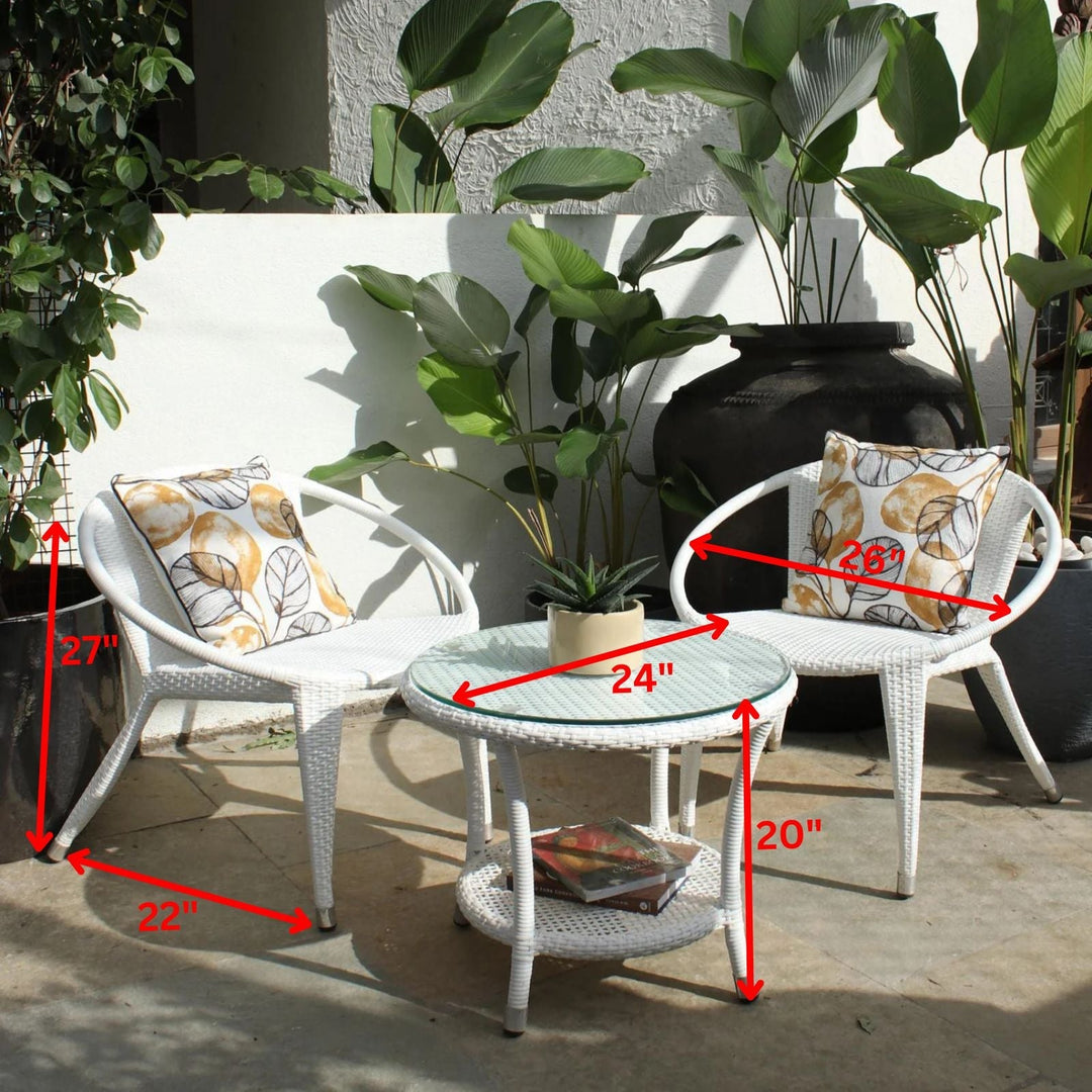 Shibbu Outdoor Patio Seating Set 2 Chairs and 1 Table Set (White)