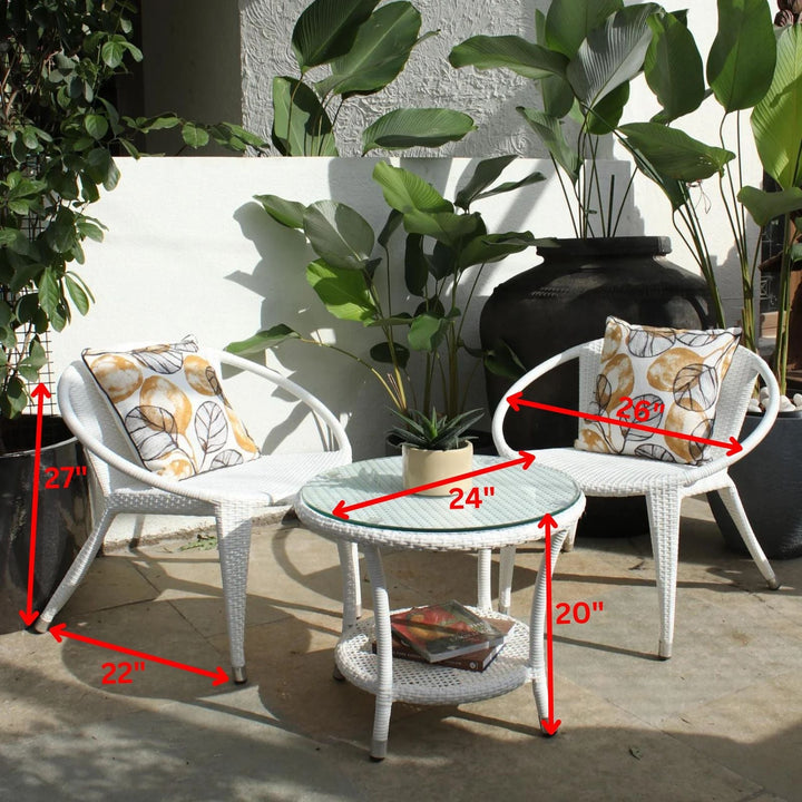 Shibbu Outdoor Patio Seating Set 2 Chairs and 1 Table Set (White)