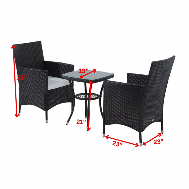 Bea Outdoor Patio Seating Set 2 Chairs and 1 Table Set (Black)