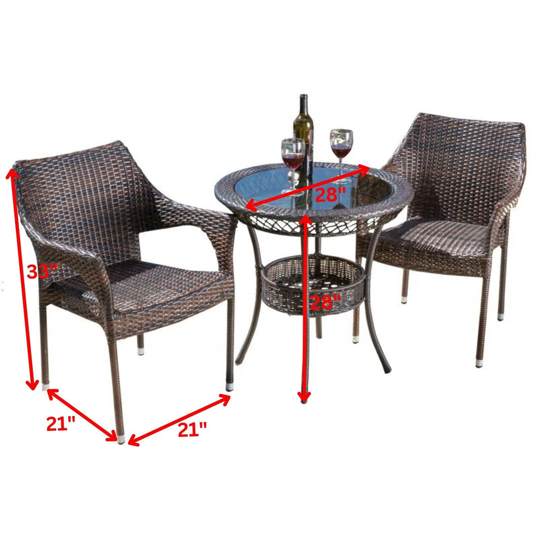 Chau Outdoor Patio Seating Set 2 Chairs and 1 Table Set (Dark Brown)