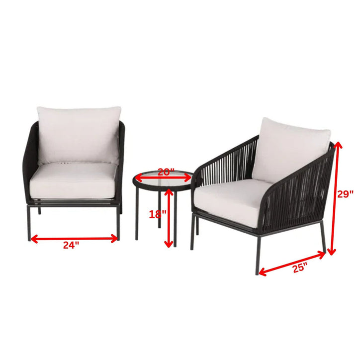Alwin Outdoor Patio Seating Set 2 Chairs and 1 Table Set (Black) Braided And Rope