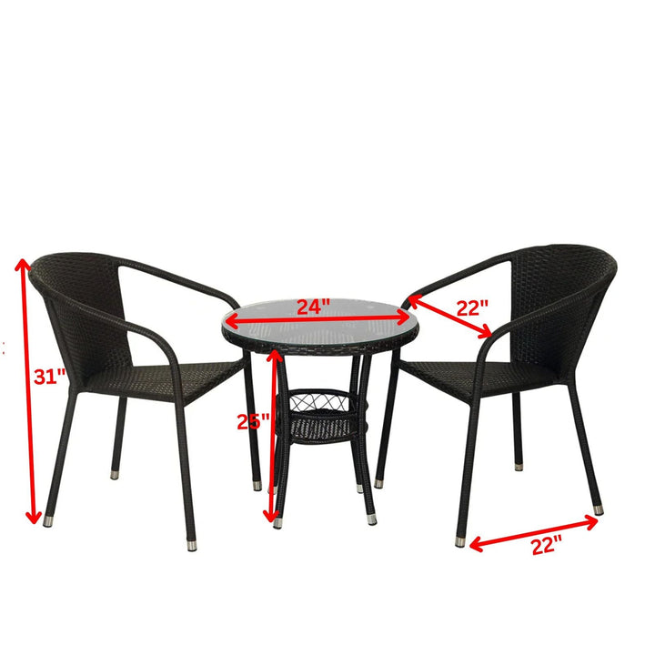 Ted Outdoor Patio Seating Set 2 Chairs and 1 Table Set (Black)