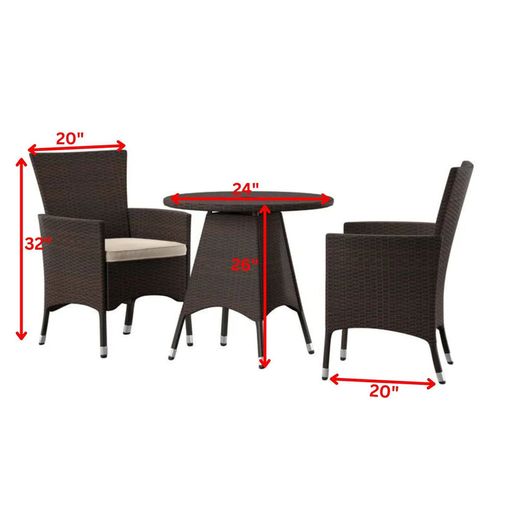 Nitara Outdoor Patio Seating Set 2 Chairs and 1 Table Set (Dark Brown)
