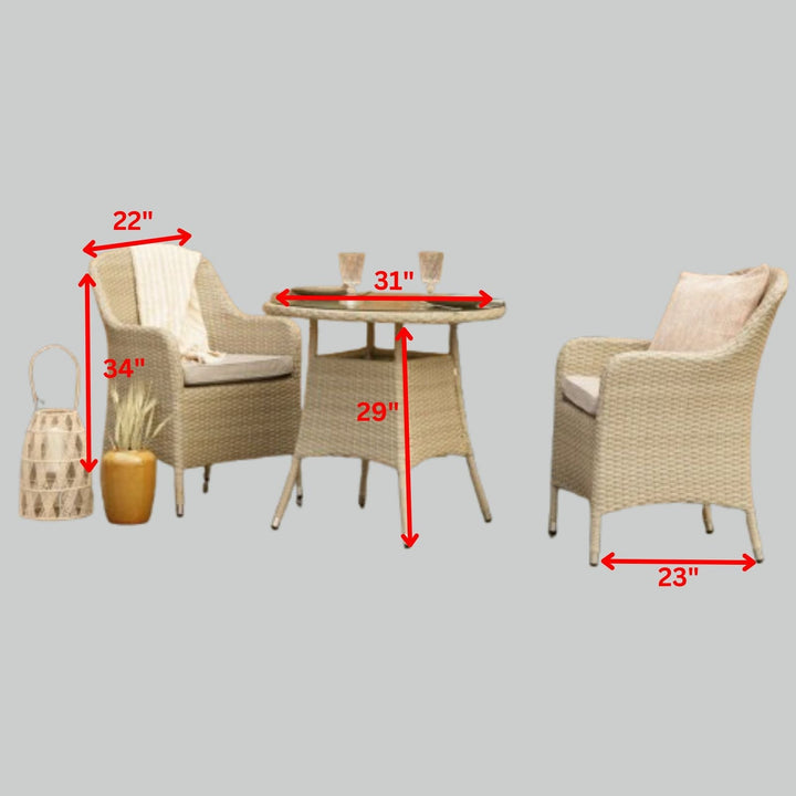 Cerci Outdoor Patio Seating Set 2 Chairs and 1 Table Set (Cream)