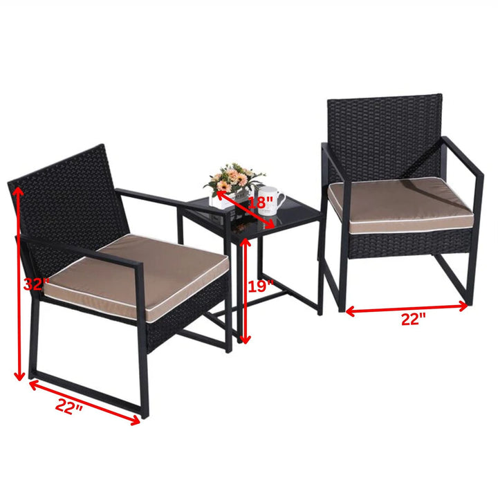 Drish Outdoor Patio Seating Set 2 Chairs and 1 Table Set (Black)