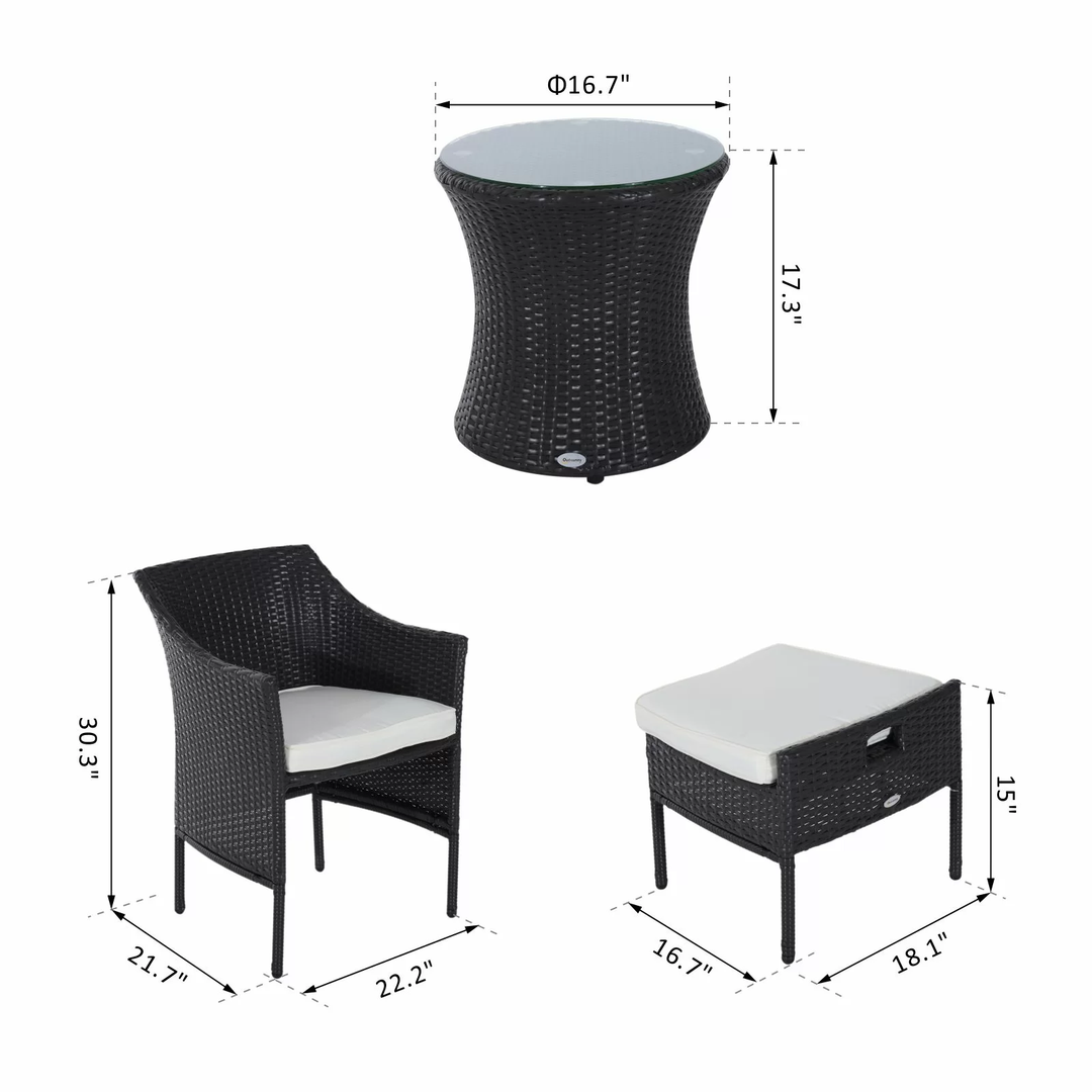 Bukka Outdoor Patio Seating Set 2 Chairs 2 Ottoman and Table Set (Black)