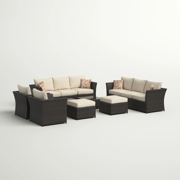 Enorson Outdoor Garden Balcony Sofa Set 2 Three Seater, 2 Single Seater With 2 Ottoman and 2 Center Table Set (Brown)