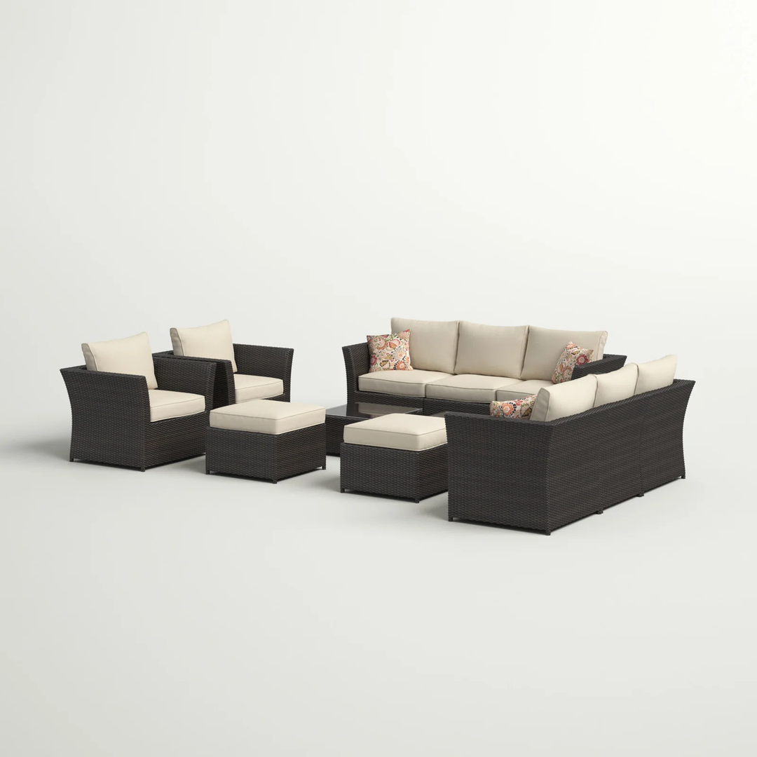 Enorson Outdoor Garden Balcony Sofa Set 2 Three Seater, 2 Single Seater With 2 Ottoman and 2 Center Table Set (Brown)