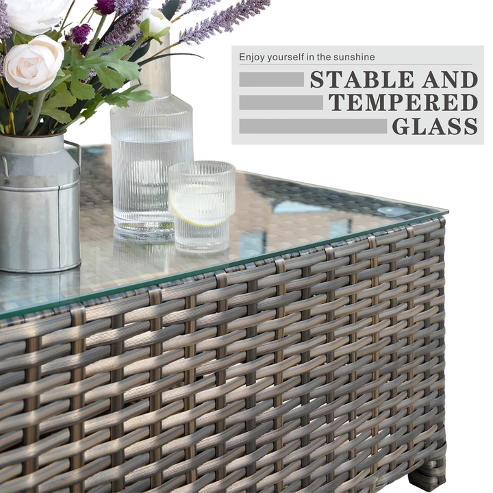 Enorson Outdoor Garden Balcony Sofa Set 2 Three Seater, 2 Single Seater With 2 Ottoman and 2 Center Table Set (Brown)