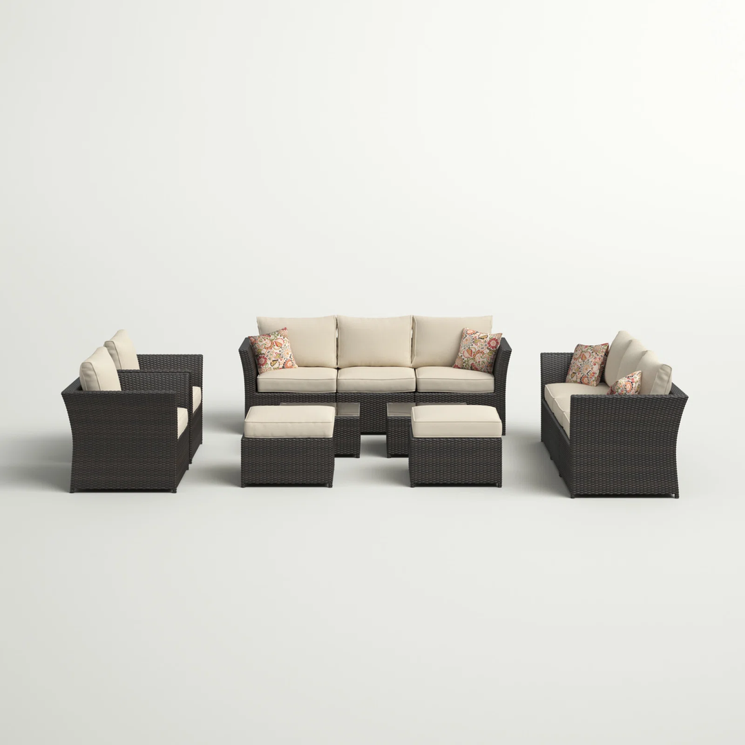 Enorson Outdoor Garden Balcony Sofa Set 2 Three Seater, 2 Single Seater With 2 Ottoman and 2 Center Table Set (Brown)