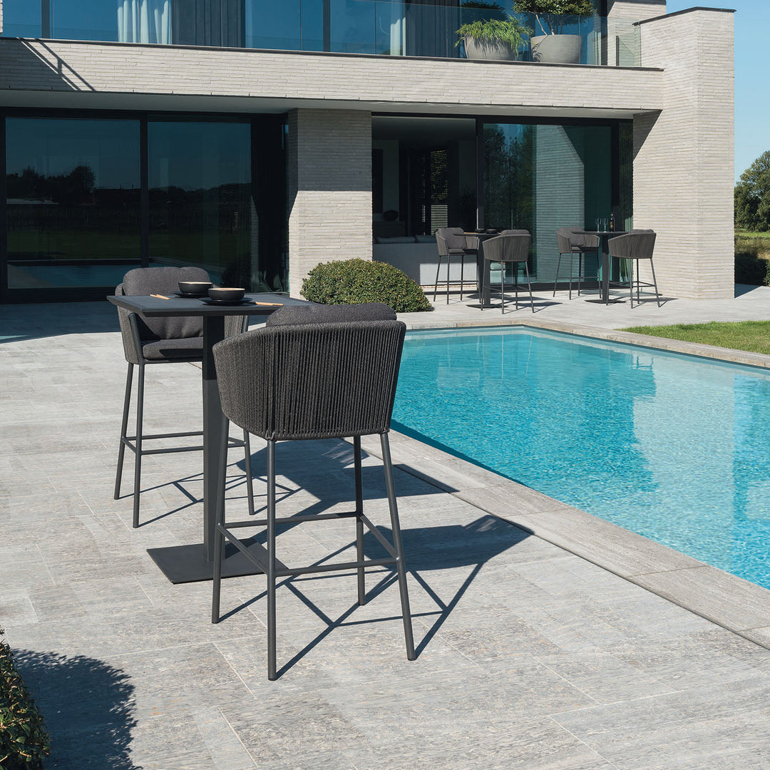 Parris Outdoor Patio Bar Set 2 Chairs and 1 Table Set (Dark Grey) Braided & Rope