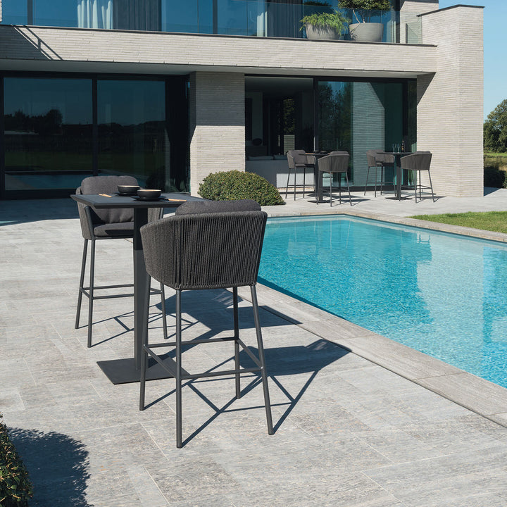 Parris Outdoor Patio Bar Set 2 Chairs and 1 Table Set (Dark Grey) Braided & Rope