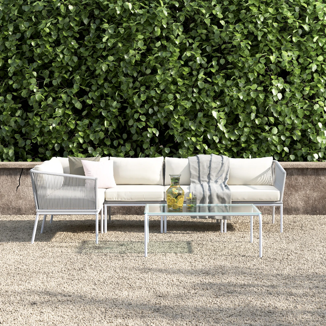 Berri Outdoor Garden Balcony Sofa Set 5 Seater and 1 Center Table  Set, Braid & Rope (Grey)