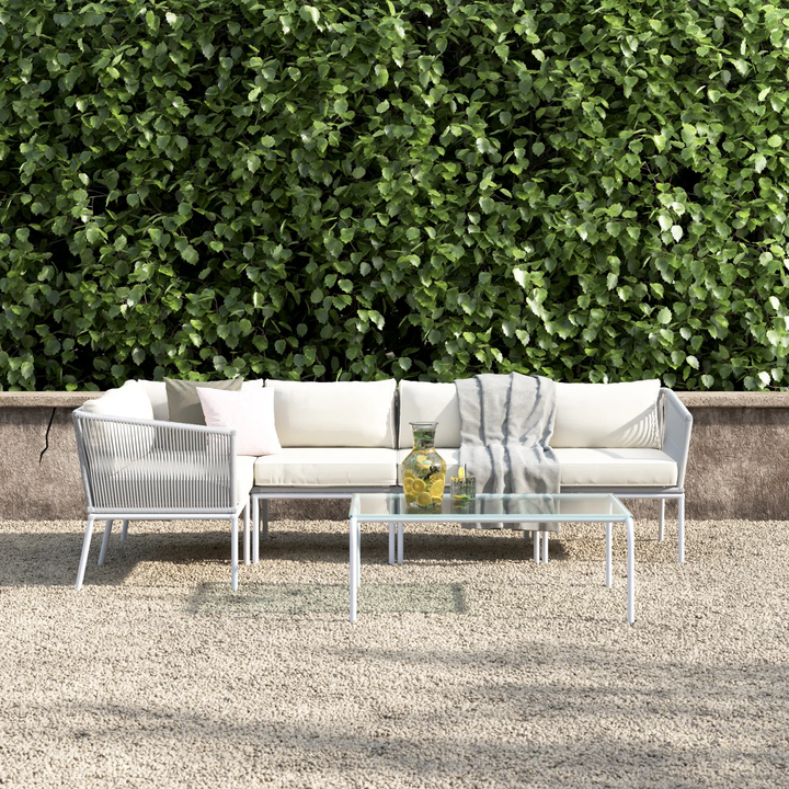 Berri Outdoor Garden Balcony Sofa Set 5 Seater and 1 Center Table  Set, Braid & Rope (Grey)