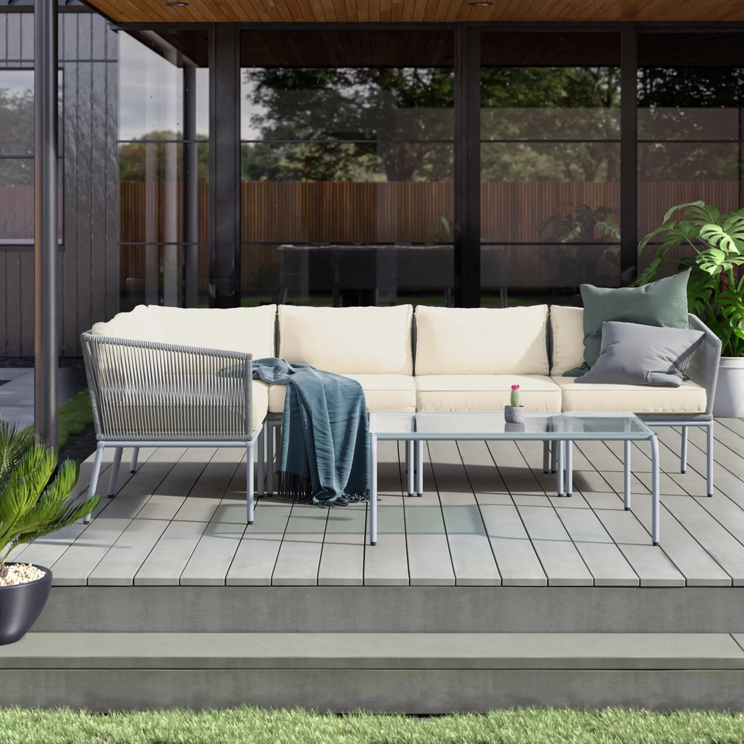 Berri Outdoor Garden Balcony Sofa Set 5 Seater and 1 Center Table  Set, Braid & Rope (Grey)