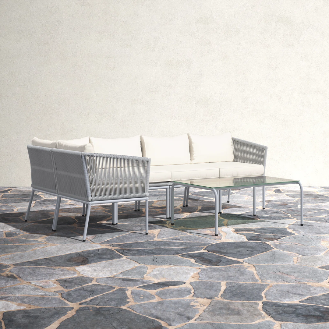 Berri Outdoor Garden Balcony Sofa Set 5 Seater and 1 Center Table  Set, Braid & Rope (Grey)