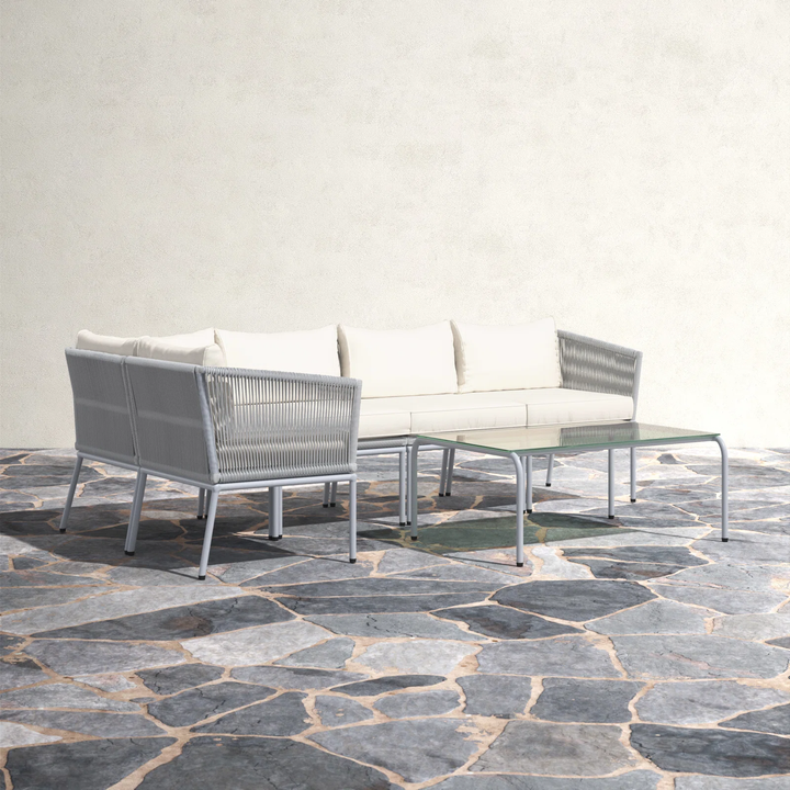 Berri Outdoor Garden Balcony Sofa Set 5 Seater and 1 Center Table  Set, Braid & Rope (Grey)