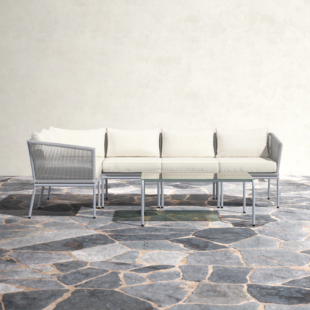 Berri Outdoor Garden Balcony Sofa Set 5 Seater and 1 Center Table  Set, Braid & Rope (Grey)