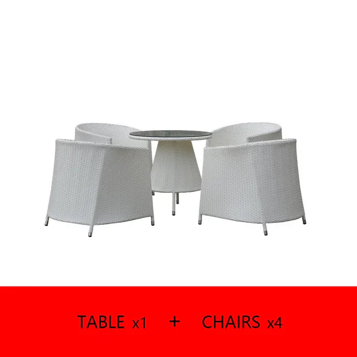 Llamas Outdoor Patio Seating Set 4 Chairs and 1 Table Set (White)