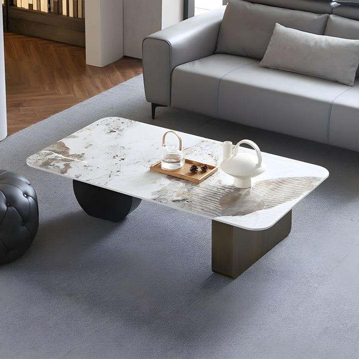 Elina Stainless Steel Frame and Ceramic Marble Top Coffee Table for Living Room