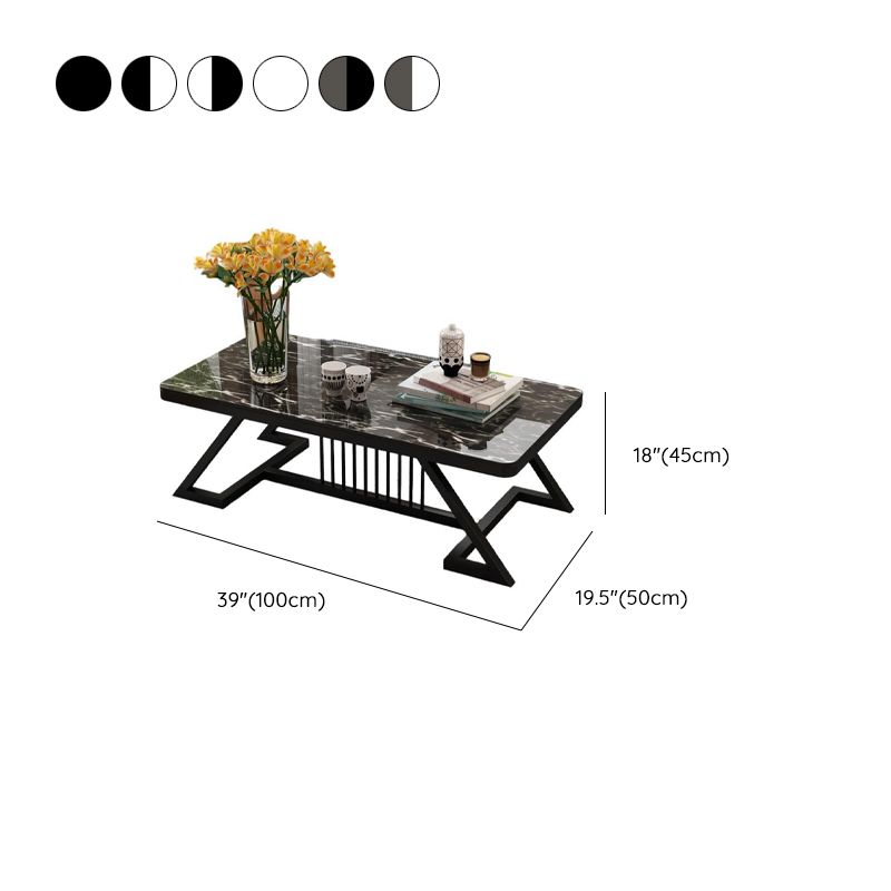 Nova Stainless Steel Coffee Table for Living Room | Black Finish | Composite Ceramic Marble | Rectangle Shape