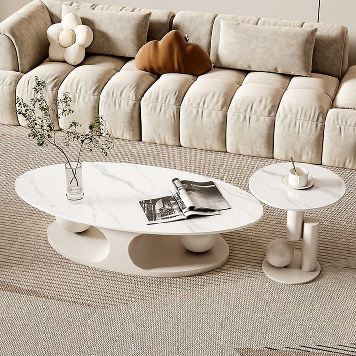 Karishma Stainless Steel Frame and White Finish Coffee Table for Living Room