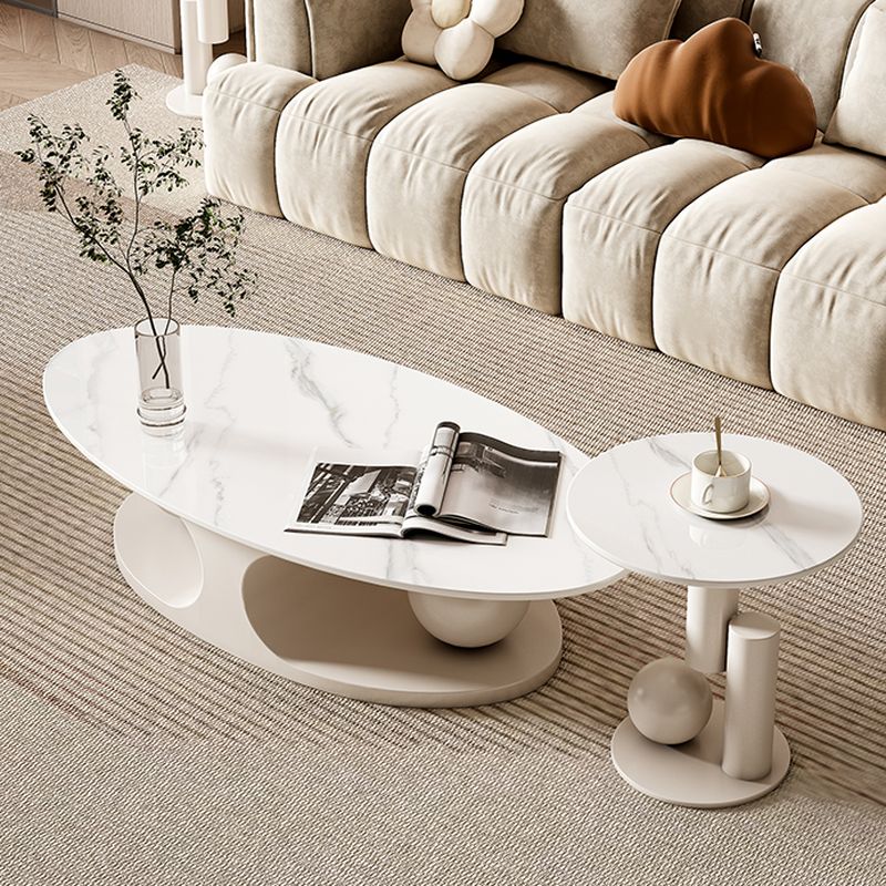 Karishma Stainless Steel Frame and White Finish Coffee Table for Living Room