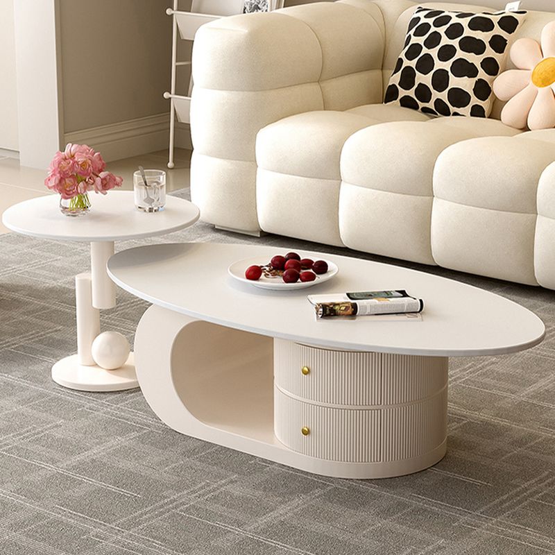 Vritika Stainless Steel Frame Coffee Table in Cream White Finish for Living Room - Single Big Table