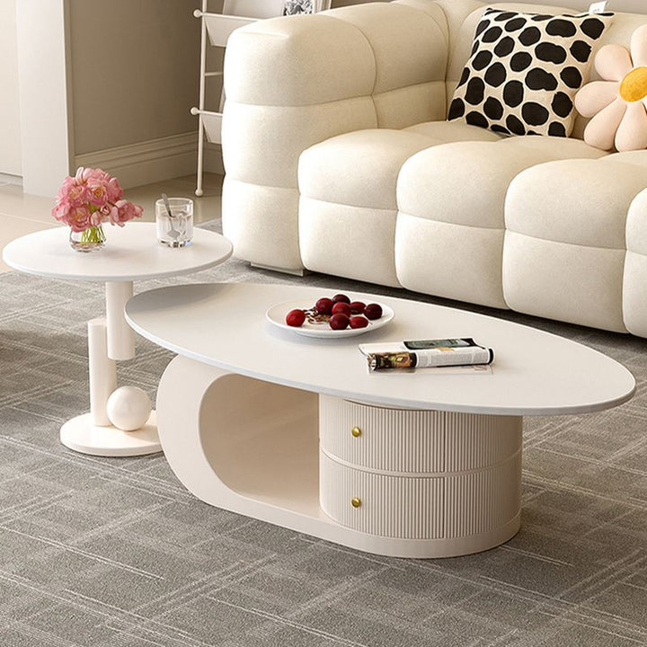 Vritika Stainless Steel Frame Coffee Table in Cream White Finish for Living Room - Single Big Table