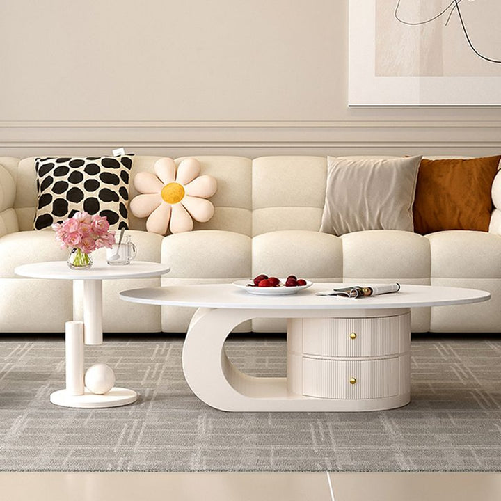 Vritika Stainless Steel Frame Coffee Table in Cream White Finish for Living Room - Single Big Table