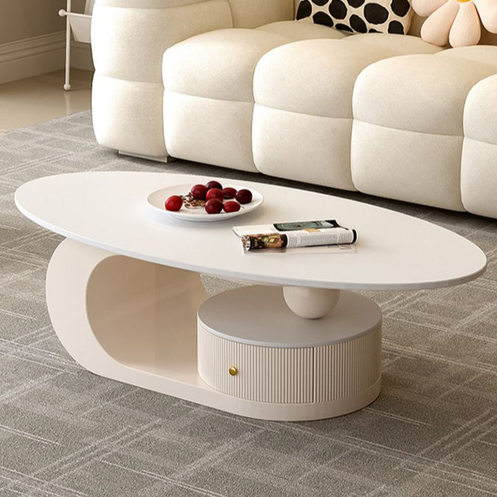 Vritika Stainless Steel Frame Coffee Table in Cream White Finish for Living Room - Single Big Table