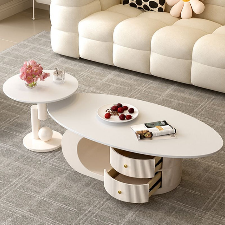 Vritika Stainless Steel Frame Coffee Table in Cream White Finish for Living Room - Single Big Table