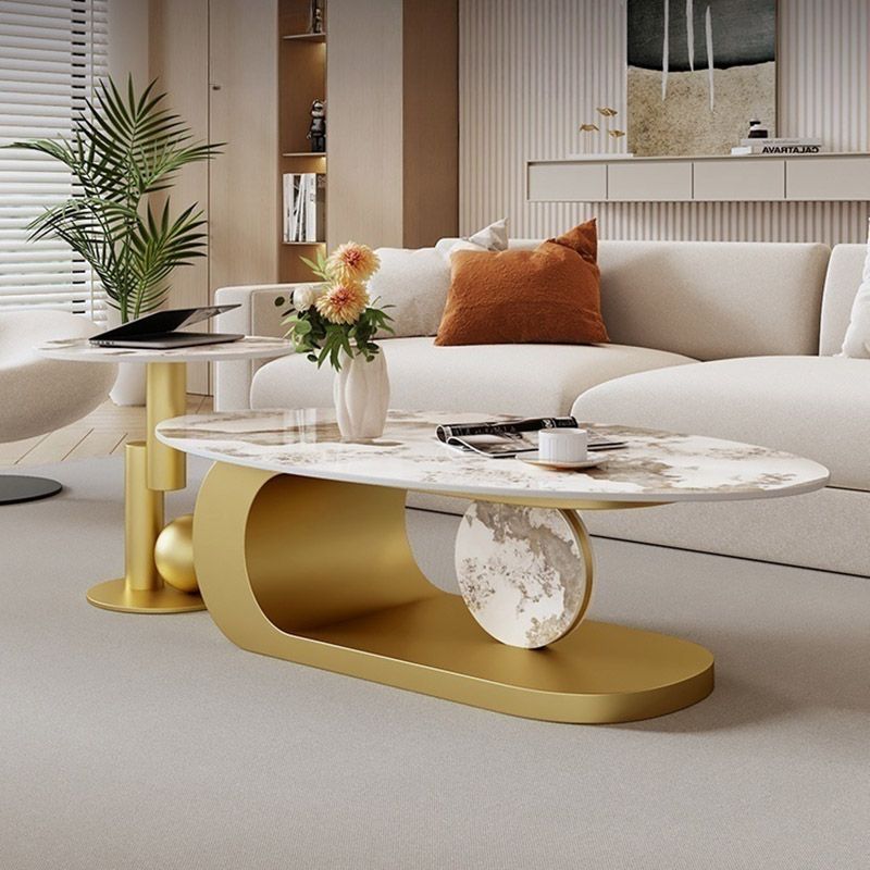 Luna Stainless Steel Coffee Table | Composite Marble - Set of 2