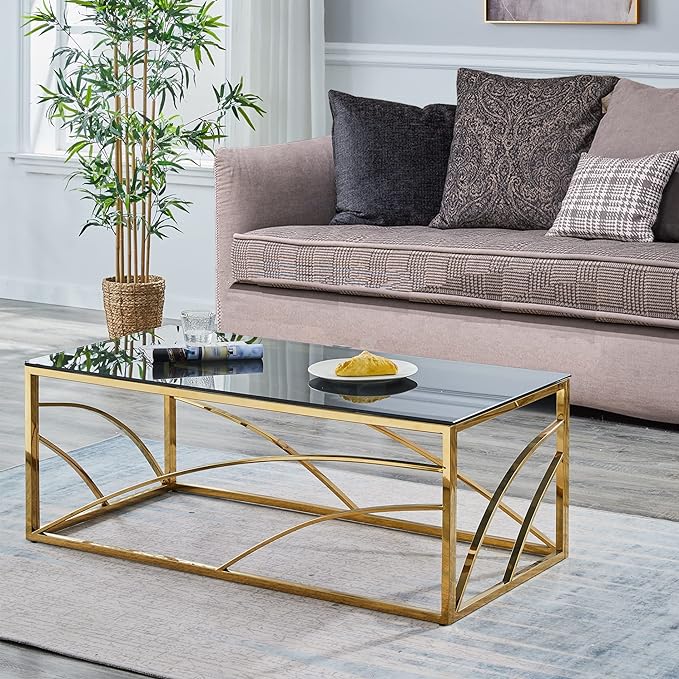 Trupti Stainless Steel Pvd Coated Coffee Table With Glass Top
