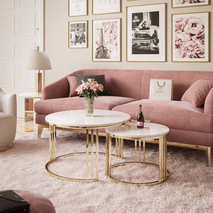 Geeta Stainless Steel Coffee Table For Living Room - White Marble